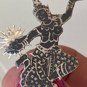Vintage Siam Silver Dancing Goddess Pin Brooch